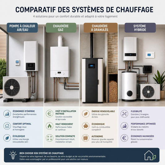 PAC air/eau, chaudière gaz, hybride ou granulés : quel système choisir pour votre maison ?